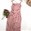 Pink Satin Irregular Dinner Dress